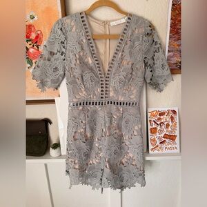 ASTR the Label Short Sleeve V-Neck Lace Romper